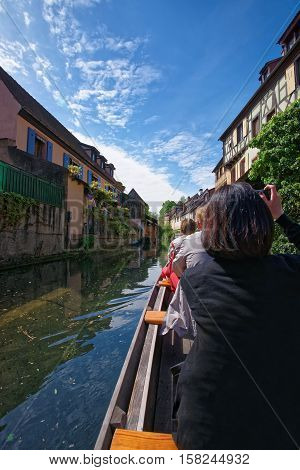 Little Venice Quarter And Boat In Colmar In Alsace
