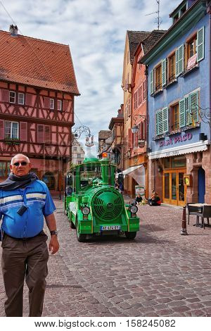 Little Green Train In Colmar In Alsace In France