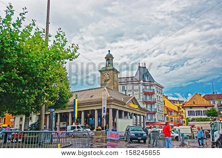 Market Square In City Center In Vevey Of Vaud Switzerland