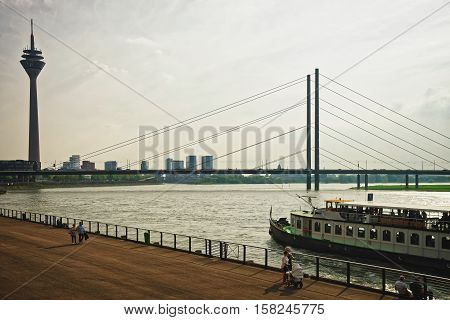 Media Harbor And Rheinturm Tower Of Dusseldorf Germany