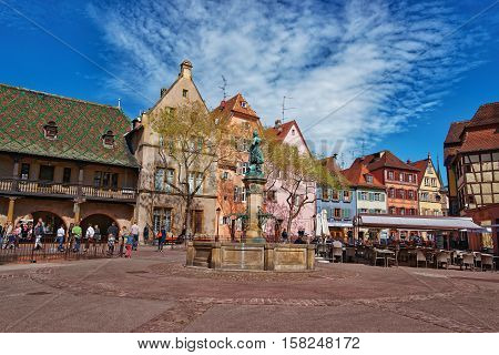 Old City Center In Colmar In Alsace Of France