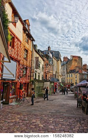 Old Houses At Champ Jacquet Square In Rennes Of France