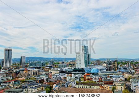 Panoramic Frankfurt Skyline And Romerberg City Hall Square