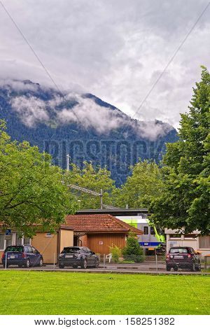 Railway Station In Interlaken In Bern Canton In Switzerland
