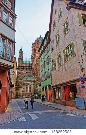 Rue De Dome Street And Cathedral In Strasbourg In France