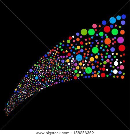 Fireworks Star Stream vector image. Style is bright multicolored flat circles, black background.