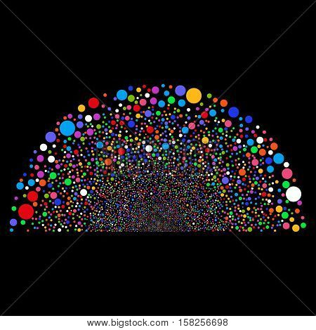 Random Ball Semisphere vector image. Style is bright multicolored flat circles, black background.
