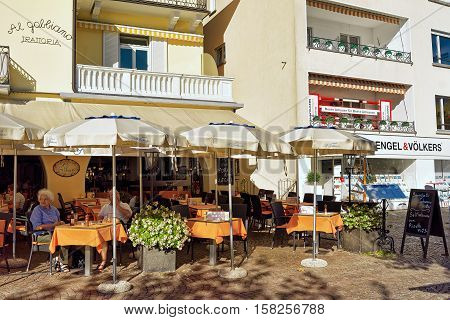 Street Restaurant In Ascona Resort Of Switzerland