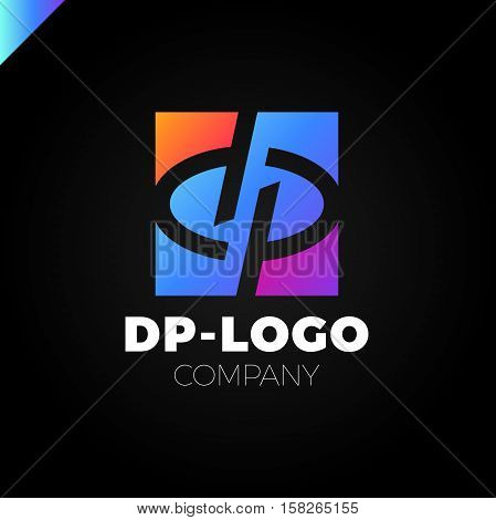 Letter D And Letter P Logo. Pd, Dp Initial Overlapping In Square Letter Logotype
