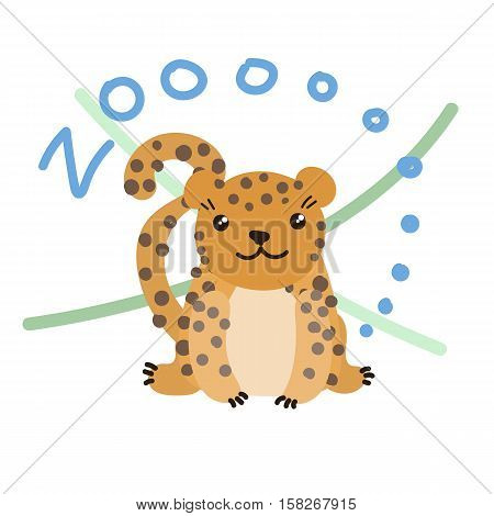 Set of Cute Vector Zoo Animal. Kawaii eyes and style. Doodle illustration. Leopard