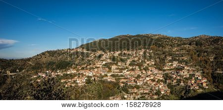 Scenic Mountain Autumn Landscape With  Village Langadia, Peloponnese, Greece