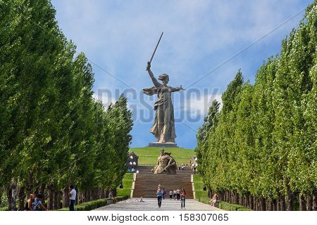 Avenue Of Lombardy Poplars. Memorial Complex Mamayev Kurgan In Volgograd