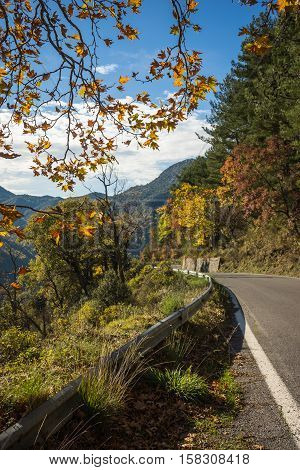 Scenic Mountain Autumn Landscape Near  Village Langadia, Peloponnese, Greece