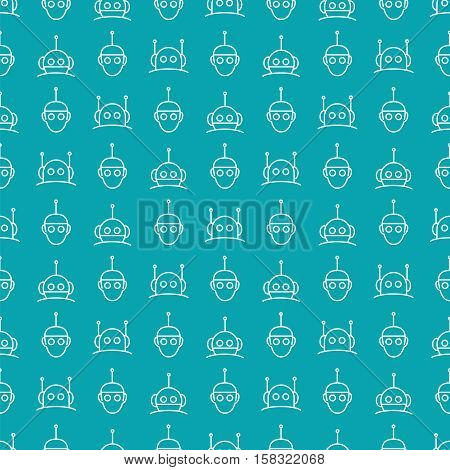 Robot seamless pattern - white robots heads on blue background vector