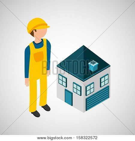 under construction worker  with house vector illustration eps 10