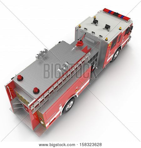Angle from up fire truck isolated on white background. 3D illustration