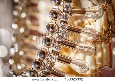 Goldplated necklace with rhinestones personal accesory, close up
