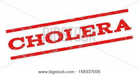 Cholera watermark stamp. Text tag between parallel lines with grunge design style. Rubber seal stamp with unclean texture. Vector red color ink imprint on a white background.