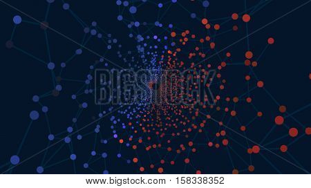 Blue and red dots connected by lines on a dark background.