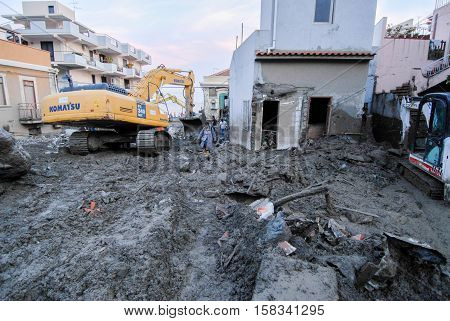 Scaletta Marina, Italy - October 3 2009. A landslide has invaded the Sicilian town causing many deaths. The collapse of a mountain caused hundreds of tons of earth and rock fell on buildings and cars.