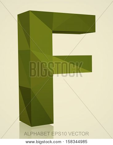 Abstract Khaki 3D polygonal uppercase letter F with reflection. Low poly alphabet collection. EPS 10 vector illustration.