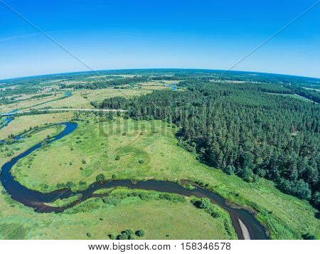Over the river from Volchina village of Ivanovskoe. Shooting from height of the bird's flight. Maksatikhinsky District Tver Region