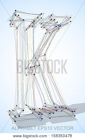 Abstract illustration of a Multicolor sketched uppercase letter K with Transparent Shadow. Hand drawn 3D K for your design. EPS 10 vector illustration.