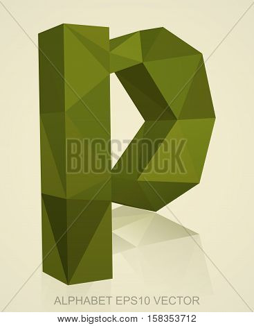 Abstract Khaki 3D polygonal lowercase letter P with reflection. Low poly alphabet collection. EPS 10 vector illustration.