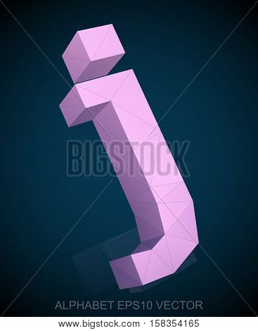 Abstract Pink 3D polygonal lowercase letter J with reflection. Low poly alphabet collection. EPS 10 vector illustration.