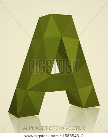 Abstract Khaki 3D polygonal uppercase letter A with reflection. Low poly alphabet collection. EPS 10 vector illustration.