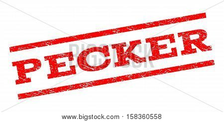 Pecker watermark stamp. Text caption between parallel lines with grunge design style. Rubber seal stamp with scratched texture. Vector red color ink imprint on a white background.