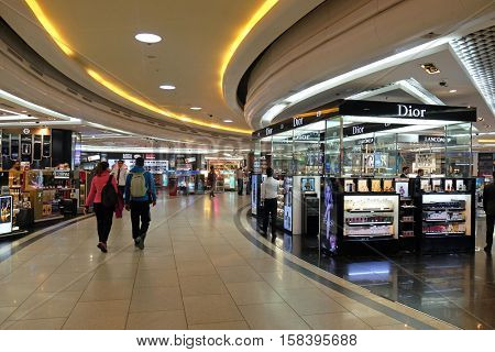 DELHI, INDIA - FEBRUARY 19: Indira Gandhi international airport duty free. Delhi airport is one of the most visited airports in India on February 19, 2016.