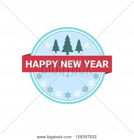 Happy New Year Merry Christmas Greeting Card Decoration Laber Web Icon Flat Vector Illustration