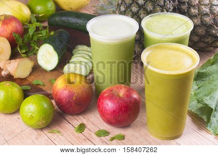 Detox. Green Juice with fresh vegetables and fruits