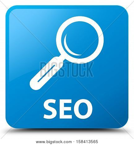 Seo (magnifying glass) cyan blue square button