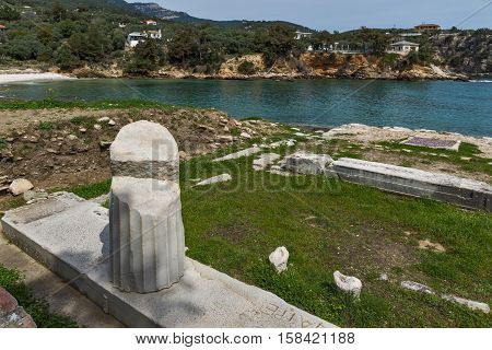 Column in Archaeological site of Aliki, Thassos island,  East Macedonia and Thrace, Greece
