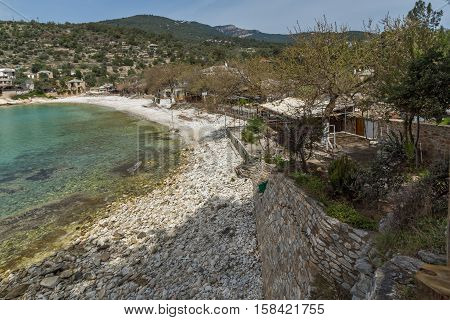 Panoramic view to village and beach of Aliki, Thassos island,  East Macedonia and Thrace, Greece
