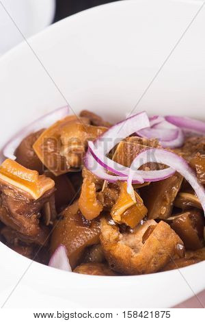 tokwa't baboy (famous delicacy in the Philippines) or pig ears and tofu in sweet soy sauce and vinegar sauce