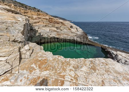 Panoramic view to Giola Natural Pool in Thassos island, East Macedonia and Thrace, Greece