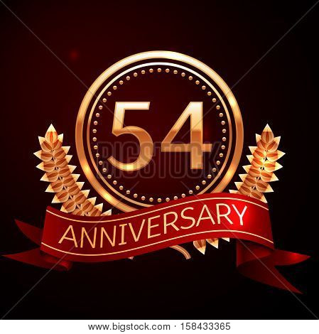 Fifty four years anniversary celebration with golden ring and ribbon.