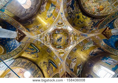 Ceiling In The Church Martorana. Palermo, Sicily, Italy.