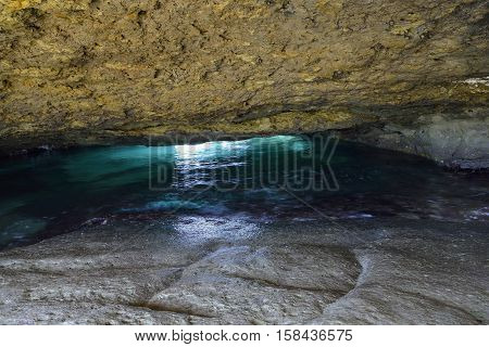 Light inside Sea Cave Cape Drepano Agios Georgios Cyprus