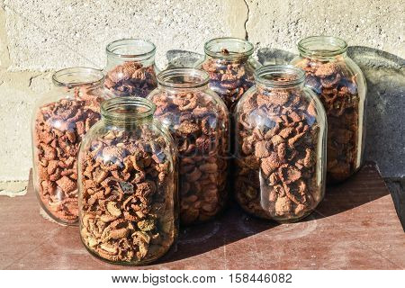 Dried Fruits In The Three-liter Jar. Dried Apples, Cut Into Slices