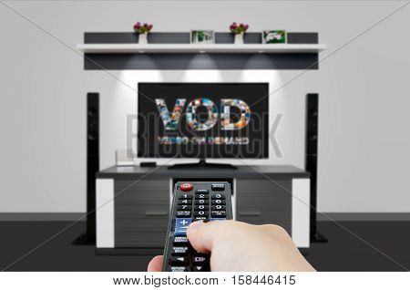 Video on demand VOD service in TV. Watching television home cinema tv hd concept