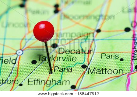 Pana pinned on a map of Illinois, USA