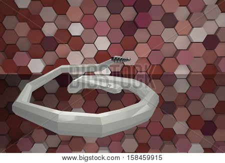 3D low poly snake, hexagon red back