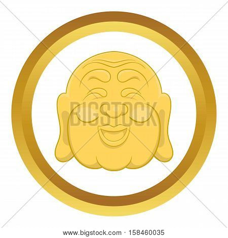 Budha head vector icon in golden circle, cartoon style isolated on white background