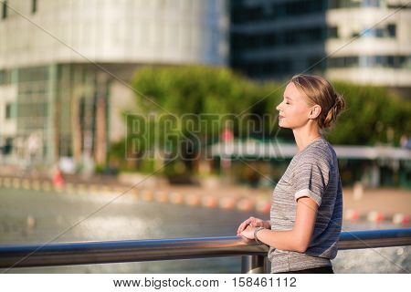 Girl Walking At La Defense In Paris