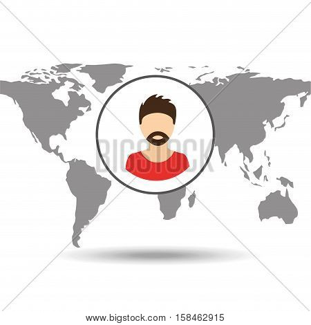 hipster man social media world map vector illustration eps 10