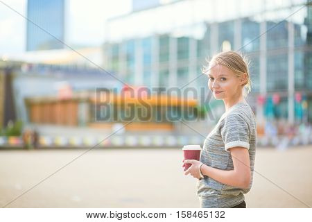 Girl Walking At La Defense In Paris